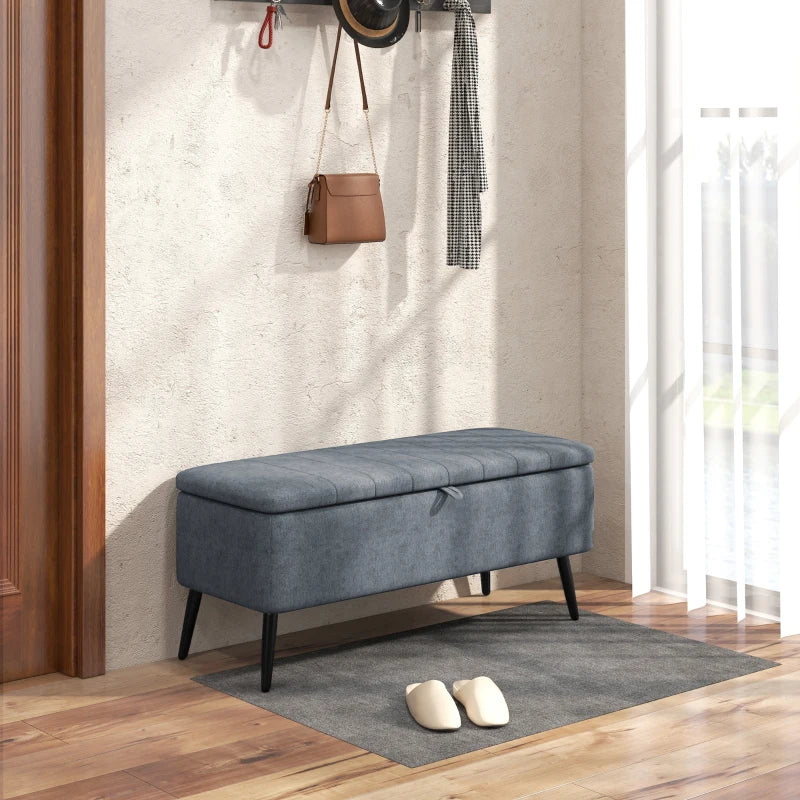 40" Linen Storage Ottoman Bench with Steel Legs, Dark Gray