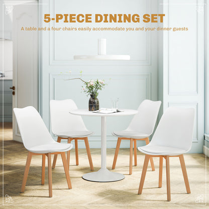 Round Dining Table Set with 4 Padded Chairs and Pedestal Base, White