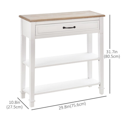 30" Console Table with Retro Design and Multi-Level Storage, White