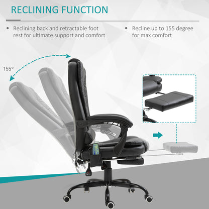 7-Point Vibrating Massage Office Chair with Footrest and Reclining Back, Black