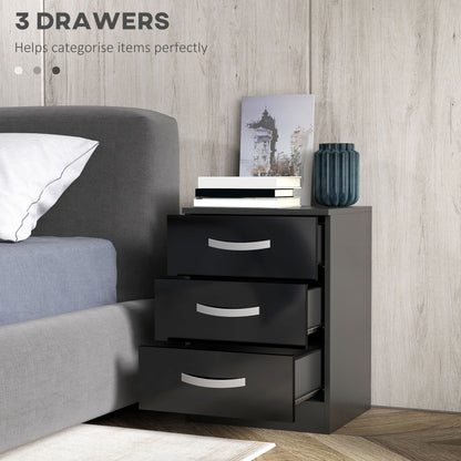 High Gloss 3-Drawer Nightstands, Black (Set of 2)