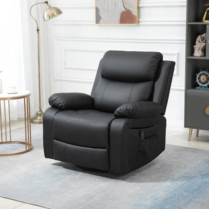 PU Leather Massage Recliner Chair with Swivel Base, Black