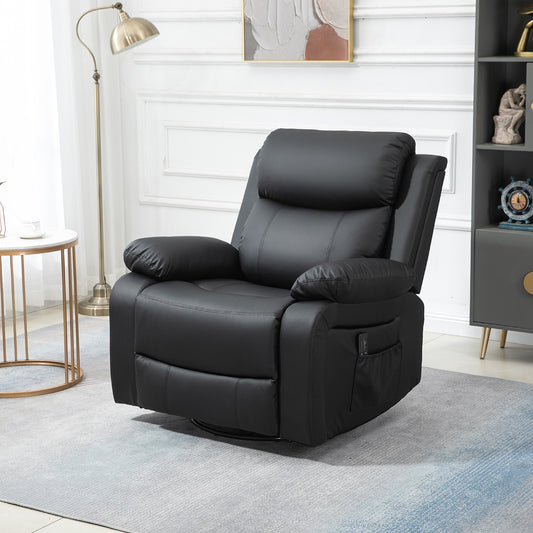 PU Leather Massage Recliner Chair with Swivel Base, Black