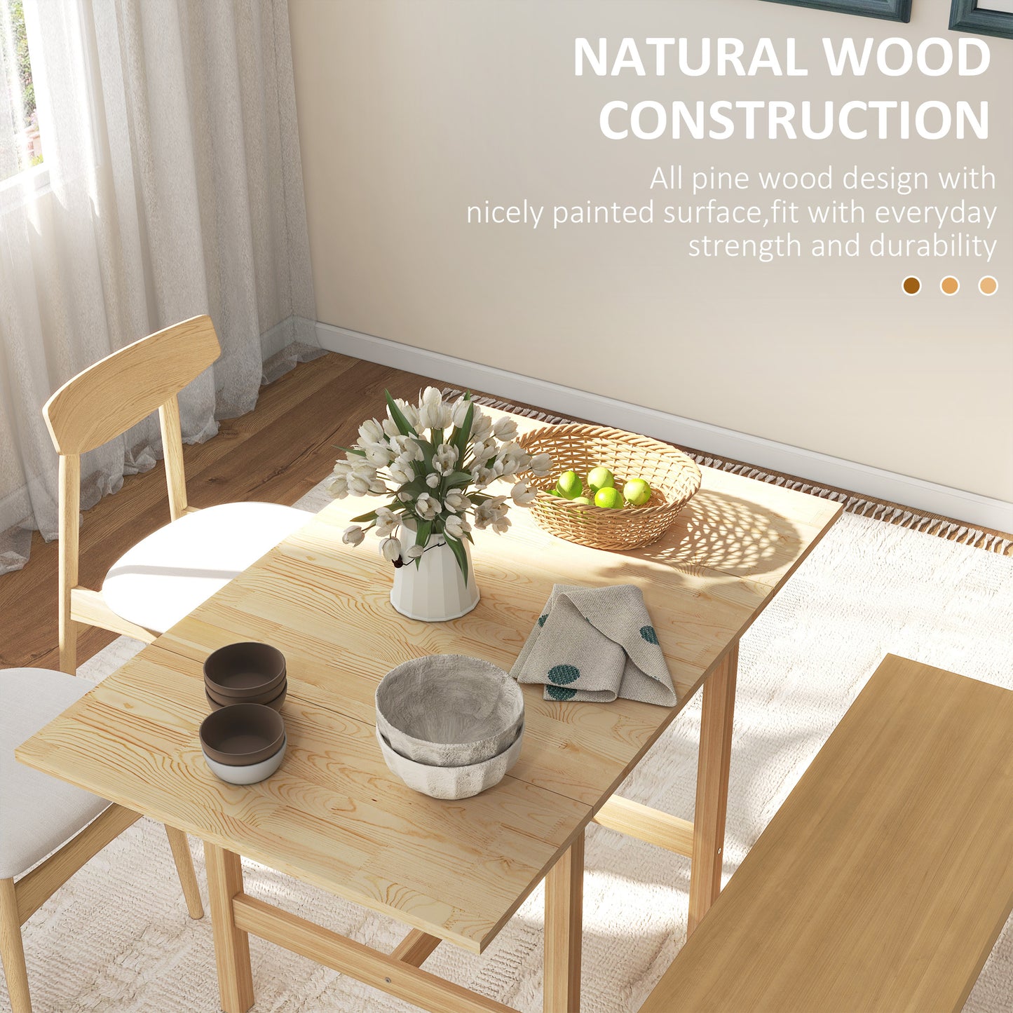 Round Dining Table for 4 People, Natural Wood