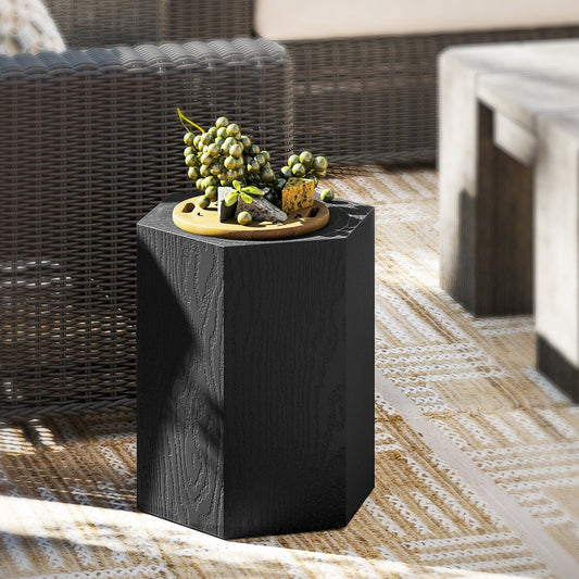 Hexagonal Wood Grain Side Table for Indoor and Outdoor Use, Black