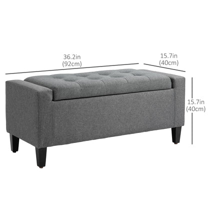 Linen-Touch Storage Ottoman Bench with Tufted Design, Gray
