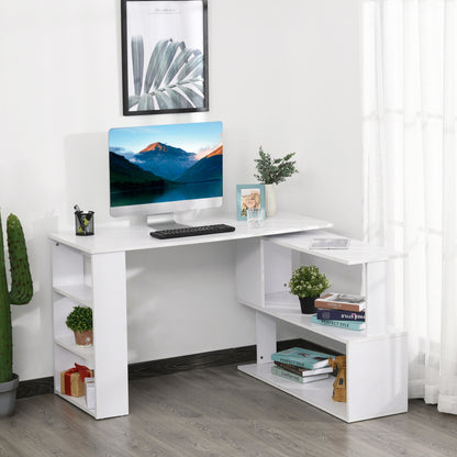 47" Rotating L-Shaped Computer Desk with Storage Shelves, White