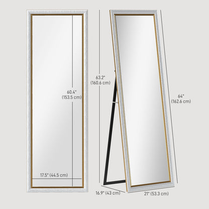 Full Length Floor Mirror with Silver Frame, 64" x 21", Versatile Standing, Leaning or Wall Mount