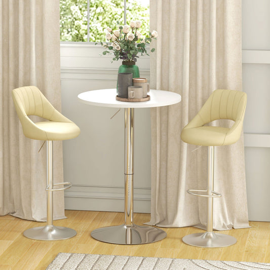 Adjustable Height Bar Table with 360° Swivel Top for 2 People, White