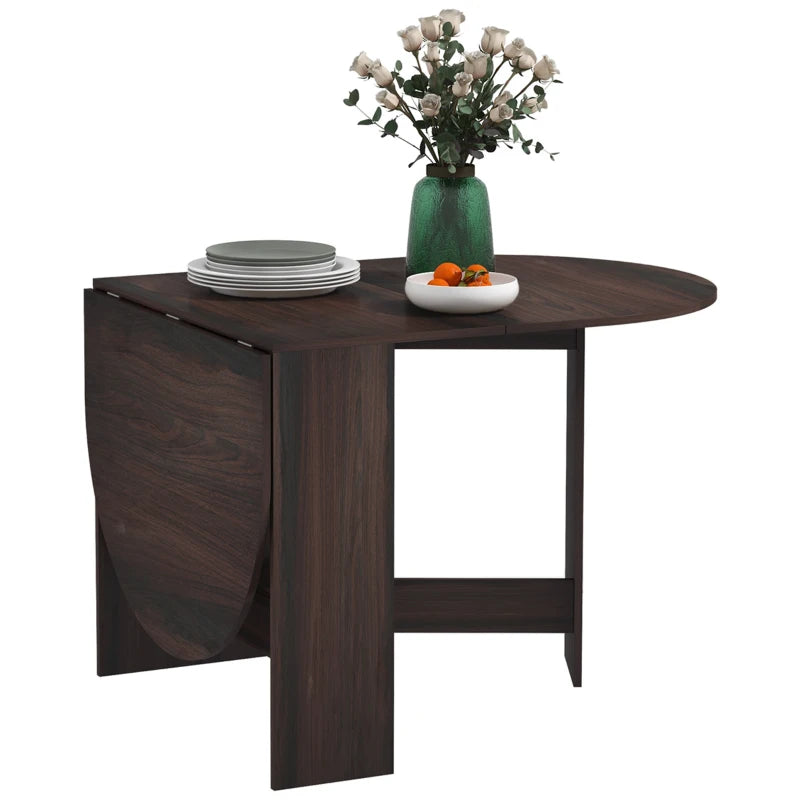 Oval Drop Leaf Dining Table with Space-Saving Design for Up to 6 People, Distressed Brown