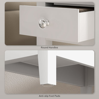 Narrow Side Table with Built-in Charging Station and USB Ports, White