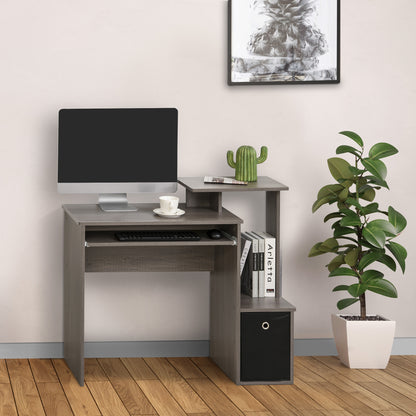 Computer Desk with Keyboard Tray, Drawer and Shelf, Grey