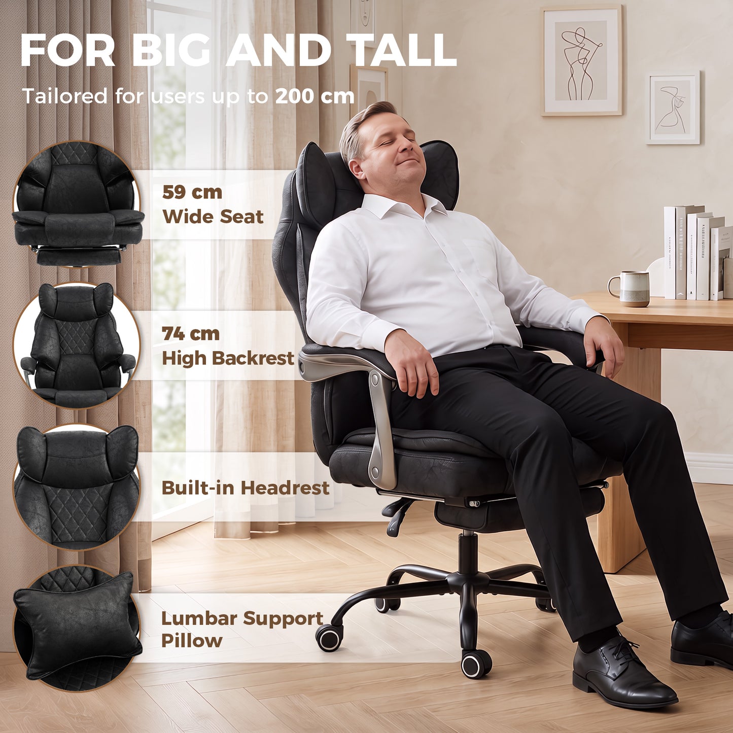 Ergonomic Massage Office Chair with Footrest, Black