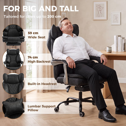 Ergonomic Massage Office Chair with Footrest, Black