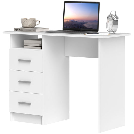 39" Computer Desk with 3 Drawers and Open Shelf, White
