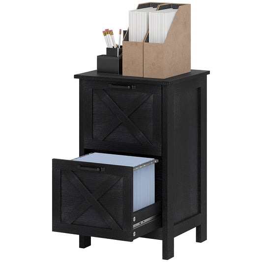 Vertical Filing Cabinet with 2 Drawers, Rustic Farmhouse Office Storage Cabinet for A4, Letter Size, Distressed Black