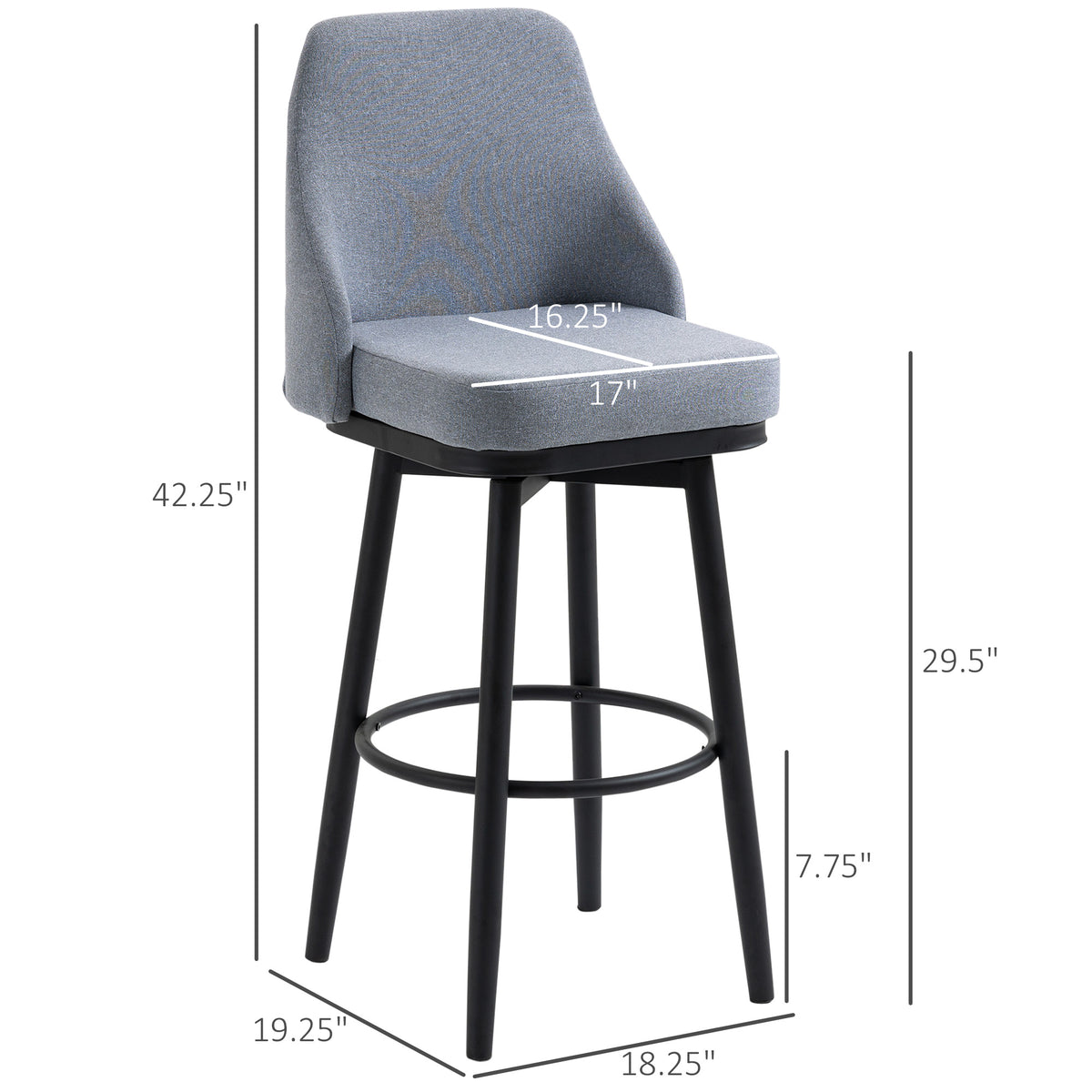 Bar Stools with Metal Legs and Footrest, Light Grey (Set of 2)