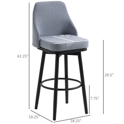 Bar Stools with Metal Legs and Footrest, Light Grey (Set of 2)