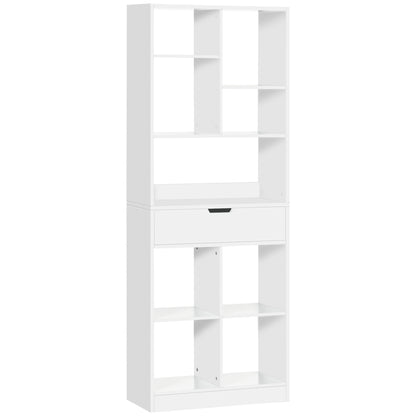Tall Bookshelf with Drawer and Wide Worktop, White
