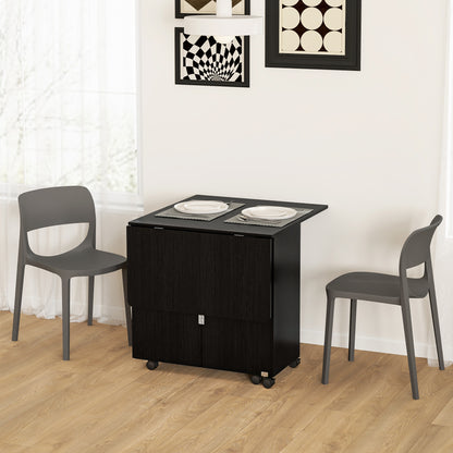 Extendable Drop Leaf Dining Table with Storage - Black Wood Grain