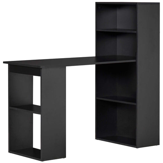 47" Computer Desk with Bookshelf and Storage Shelves, Black