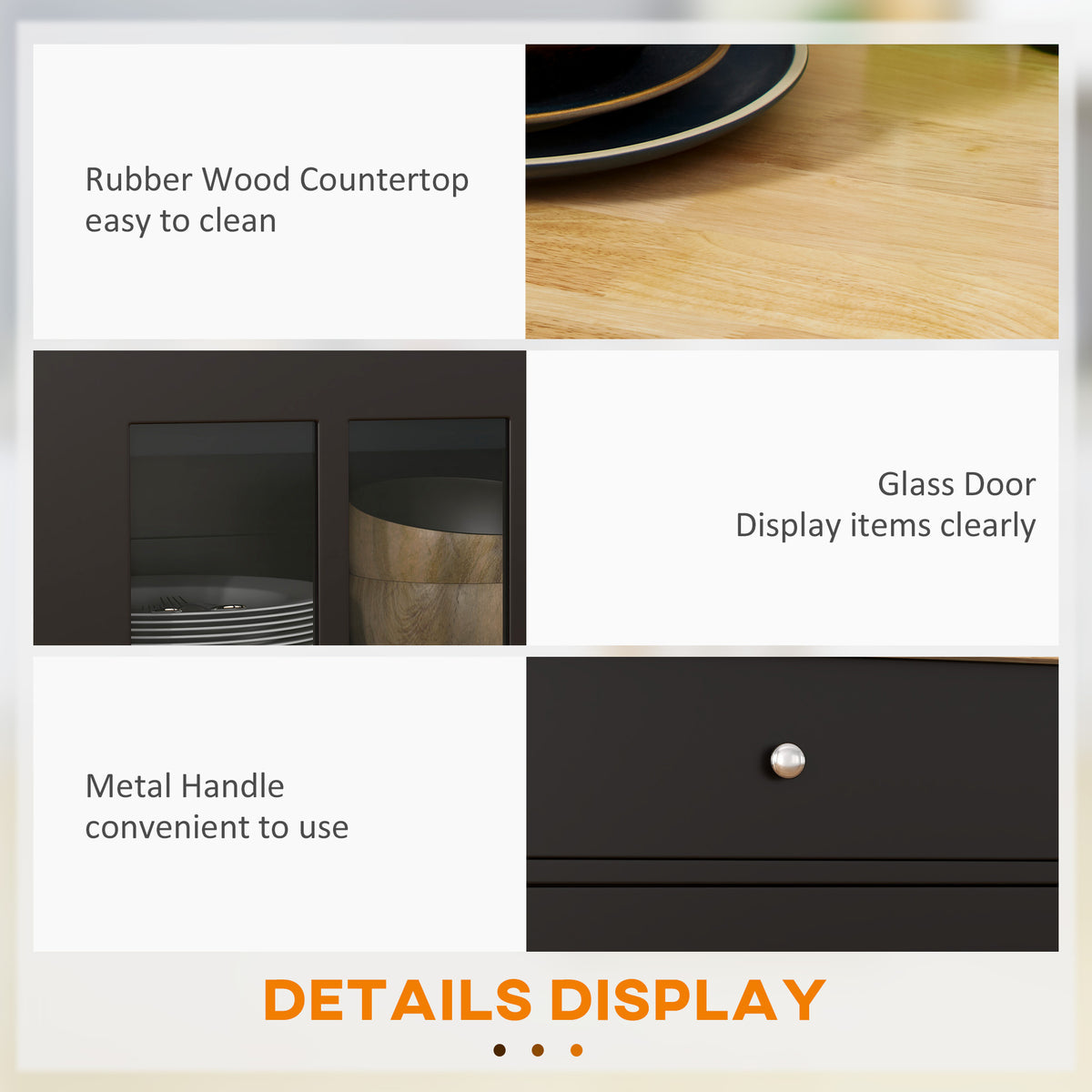 Rolling Kitchen Island Cart with Towel Rack and Glass-Door Cabinet and Drawer, Black