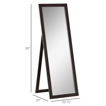 Full Length Rectangular Mirror with Brown Frame, 58" x 20", Floor Standing Design