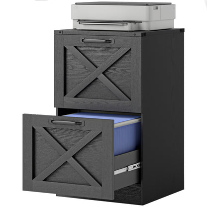 2 Drawer File Cabinet with Silent Slides, Vertical Farmhouse Filing Cabinet Fits Letter/A4 Size Home Office, Black