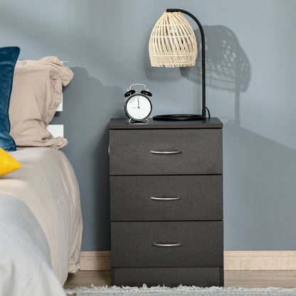 Bedside Table, Modern Nightstand with 3 Drawers, Dark Brown