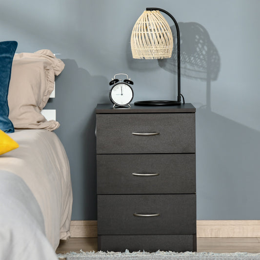 Bedside Table, Modern Nightstand with 3 Drawers, Dark Brown