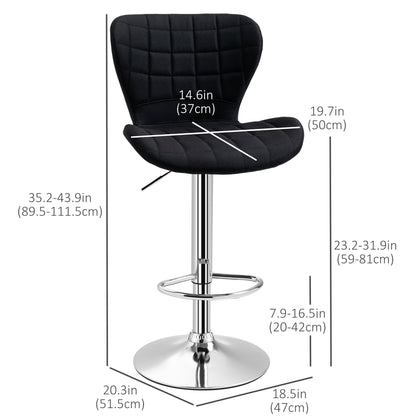 Adjustable Swivel Counter Stools with Linen Fabric, Black (Set of 2)