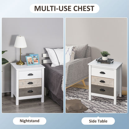 3-Drawer Storage Cabinet Accent Table for Bedroom and Living Room, White