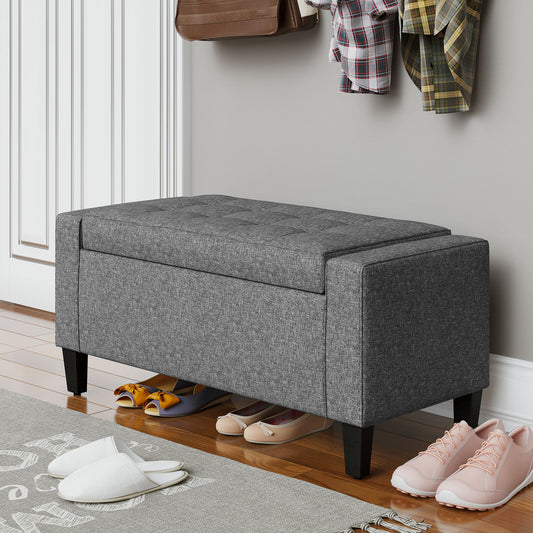 Linen-Touch Storage Ottoman Bench with Tufted Design, Gray