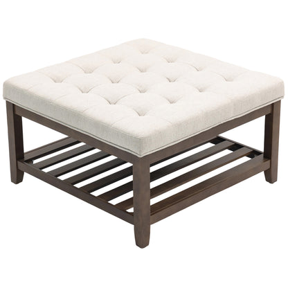 Rectangular Storage Ottoman with Tray Top, Beige
