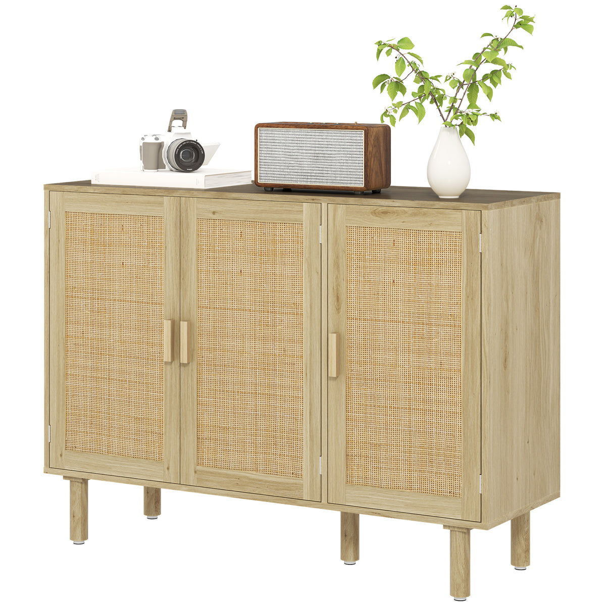 Boho Buffet Cabinet with Rattan Doors, Oak