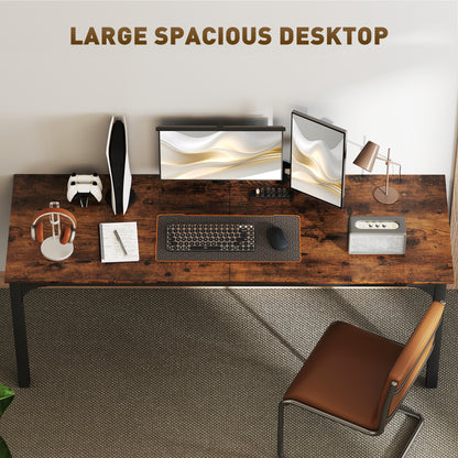 Homcom 79" Computer Desk, Desktop Desk With Metal Legs, Rustic Brown