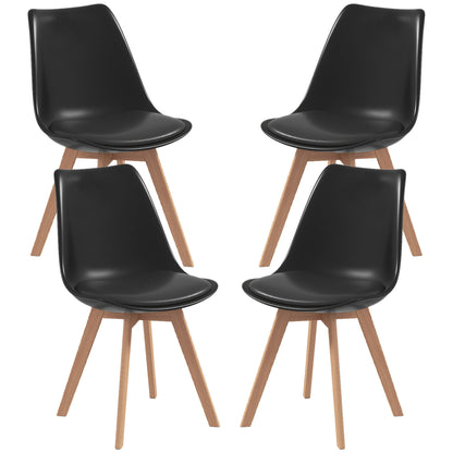 Modern Dining Chairs Set of 4 with PU Leather Cushions - Black