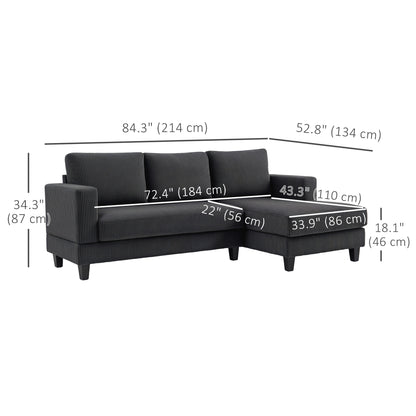 L-Shaped Sofa with Chaise Lounge, Grey