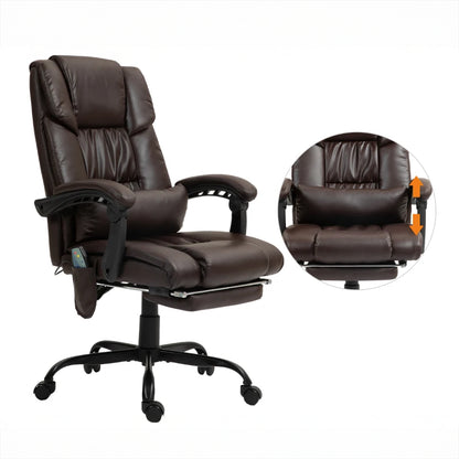 6-Point Massage Office Chair with Adjustable Height and Retractable Footrest, Brown