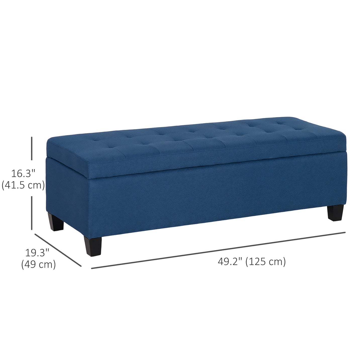 Rectangular Tufted Storage Bench with Wood Feet, Blue