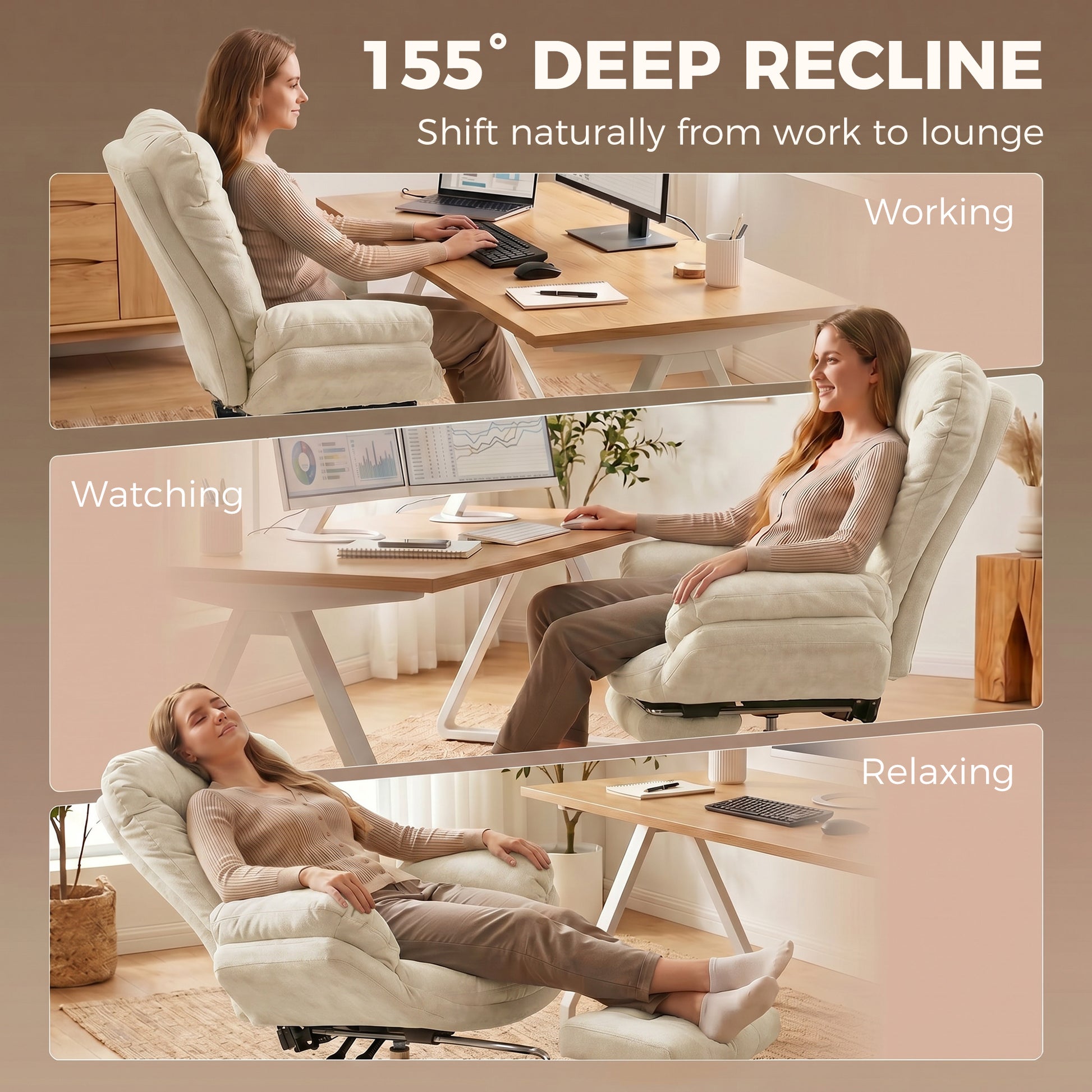 Ergonomic Office Chair with Footrest, Beige