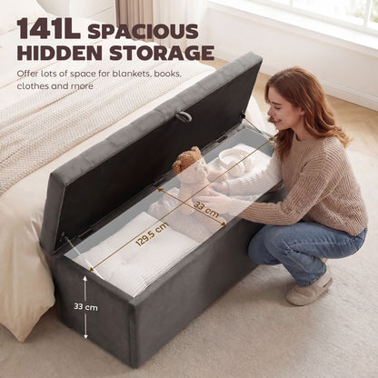 Upholstered Storage Bench with Wood Legs, Grey