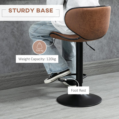 Adjustable Height Swivel Bar Stools with Microfiber Upholstery, Brown (Set of 2)