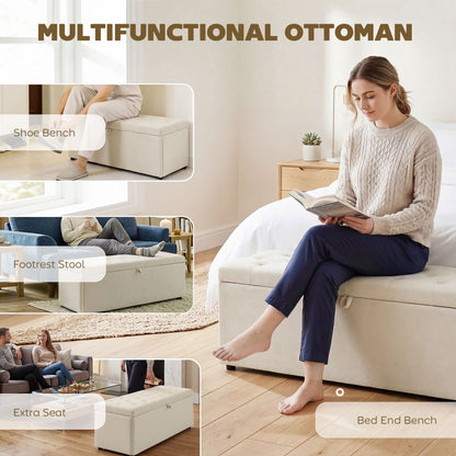 Upholstered Storage Bench with Wood Legs, Beige