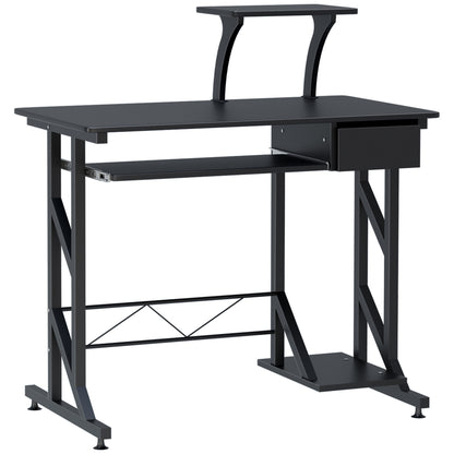 35" Computer Desk with Keyboard Tray and Drawer, Black