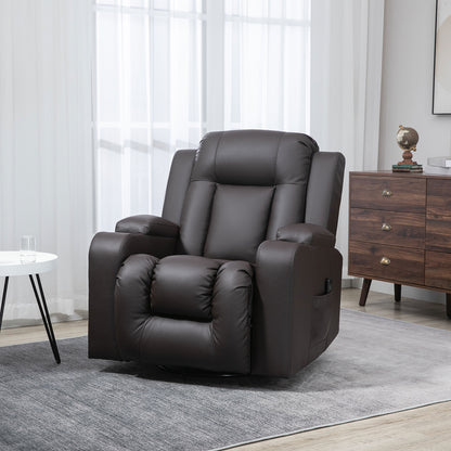 360° Swivel Massage Recliner Chair with Cup Holders, Brown