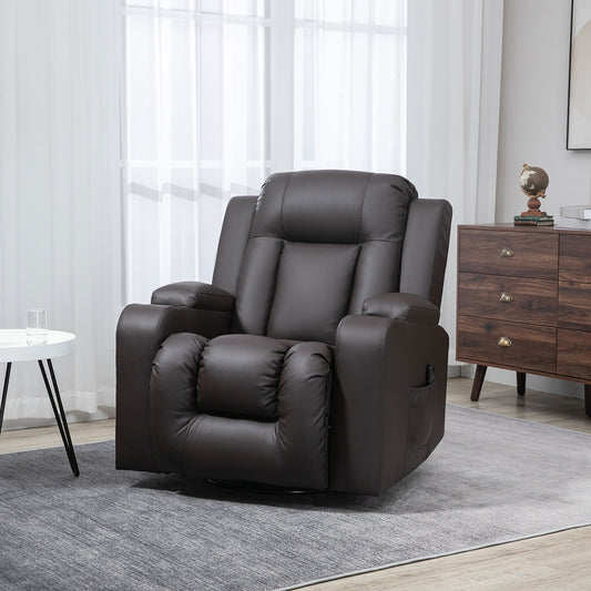 360° Swivel Massage Recliner Chair with Cup Holders, Brown
