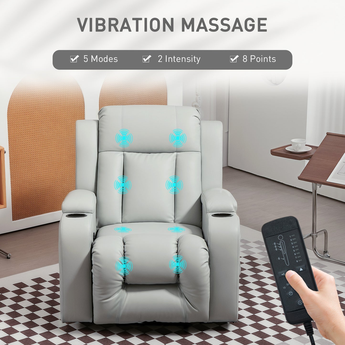 360° Swivel Massage Recliner Chair with Cup Holders, Light Grey