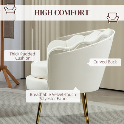 Modern Velvet Accent Chair with Lotus Backrest and Gold Legs, Cream White