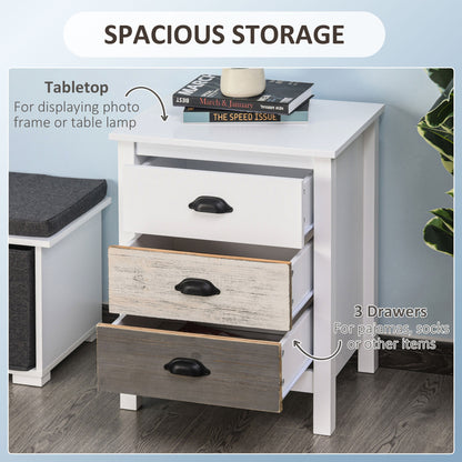 3-Drawer Storage Cabinet Accent Table for Bedroom and Living Room, White